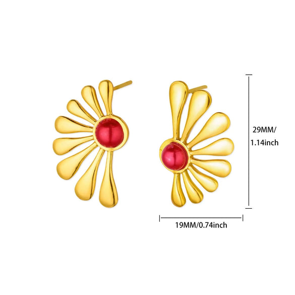 Women's Retro Ins Style Flower Geometric Natural Stone Stainless Steel 18K Electroplated Earrings