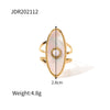 Women's Retro Ins Style Stainless Steel Oval Geometric Inlaid Pearl Ring With Electroplating
