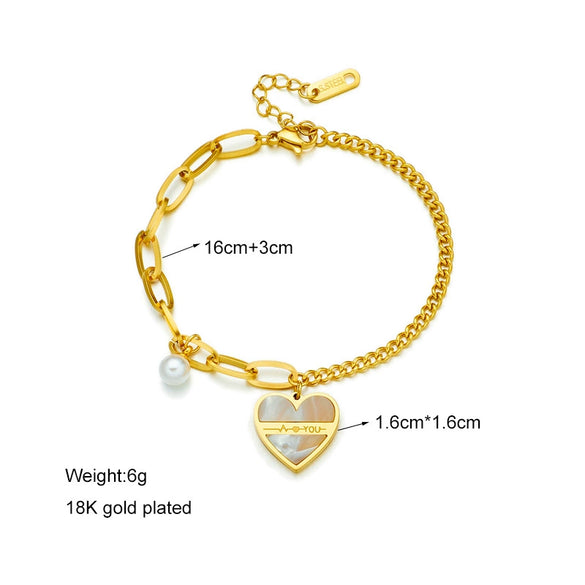 Women's Retro Irregular Titanium Steel Chain With Love Pendant Electroplated Bracelet