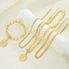 Women's Retro Layered Alloy Coin Pendant Necklace And Bracelet Set With Round Geometric Design And Electroplated Goldtone Finish
