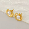 Women's Retro Light Luxury Halfmoon Pearl Titanium Steel Electroplated Earrings