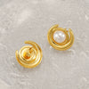Women's Retro Light Luxury Halfmoon Pearl Titanium Steel Electroplated Earrings