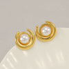 Women's Retro Light Luxury Halfmoon Pearl Titanium Steel Electroplated Earrings