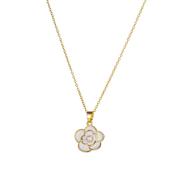 Women's Retro Light Luxury Jewelry Camellia Pendant Necklace Copper Titanium Steel Flower Design