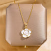 Women's Retro Light Luxury Jewelry Camellia Pendant Necklace Copper Titanium Steel Flower Design
