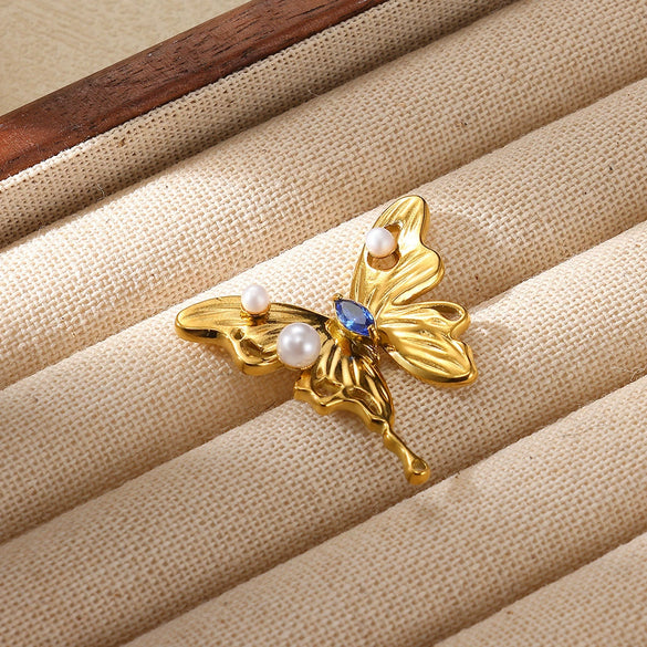 Women's Retro Light Luxury Stainless Steel Bow Pattern Threedimensional Insect Brooch With Electroplating