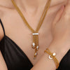 Women's Retro Long Tassel U Shaped Diamond Pendant Necklace In Light Luxury Style Titanium Steel Electroplated Jewelry