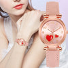 Women's Retro Love Casual Watch Alloy Case Pu Strap Stainless Steel Buckle Round Dial Onion Crown Mineral Reinforced Glass Mirror
