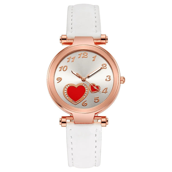 Women's Retro Love Casual Watch Alloy Case Pu Strap Stainless Steel Buckle Round Dial Onion Crown Mineral Reinforced Glass Mirror