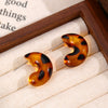 Women's Retro Maillard Geometric Plastic Resin Cshaped Electroplated Earrings