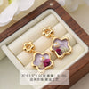 Women's Retro Niche Design Freshwater Pearl Copper Earrings With Heart Shape Flower Leaf Geometric Patterns Electroplated