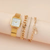 Women's Retro Niche Square Alloy Case Stainless Steel Clasp Imitation Leather Strap Watch And Bracelet Suit