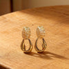 Women's Retro Oval Geometric Copper Earrings With Real Gold Plating Elegant Minimalist Statement Jewelry