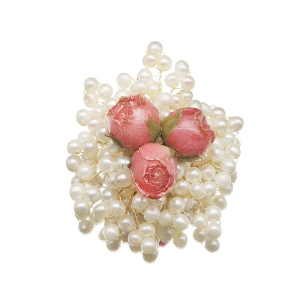 Women's Retro Pearl Brooch With Geometric Rose And Snowflake Design Electroplated Fashion Pin