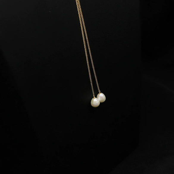 Women's Retro Pearl Necklace Long Adjustable Watermelon Bead Sweater Chain With Geometric Simple Design