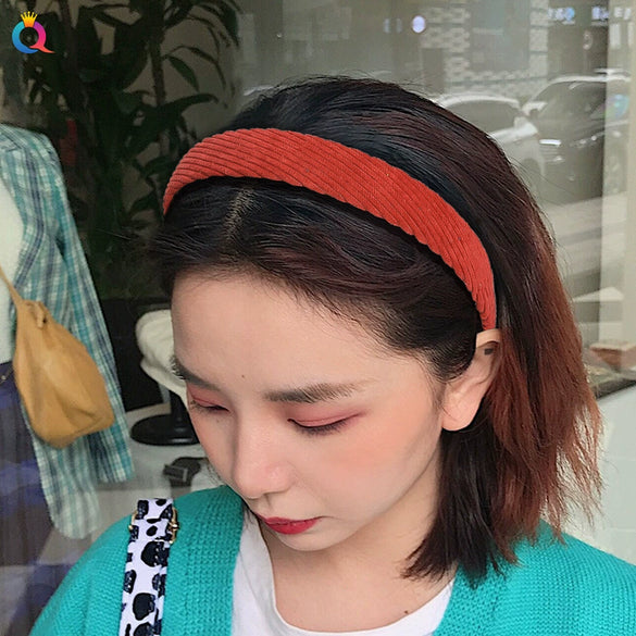 Women's Retro Plaid Floral Printed Corduroy Headband Handmade Pastoral Hair Accessory