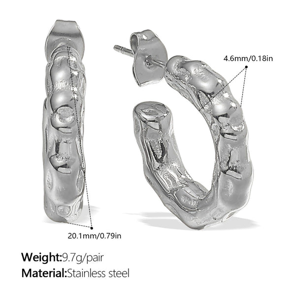 Women's Retro Pleated Cshaped 316L Stainless Steel 18K Gold Plated Earrings