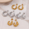 Women's Retro Pleated Cshaped 316L Stainless Steel 18K Gold Plated Earrings