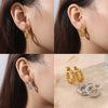 Women's Retro Pleated Cshaped 316L Stainless Steel 18K Gold Plated Earrings