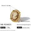 Women's Retro Portrait Pattern Stainless Steel Earrings And Ring Set With Geometric Shape And Vacuum Plated Finish