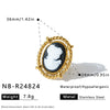 Women's Retro Portrait Pattern Stainless Steel Earrings And Ring Set With Geometric Shape And Vacuum Plated Finish
