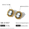 Women's Retro Portrait Pattern Stainless Steel Earrings And Ring Set With Geometric Shape And Vacuum Plated Finish