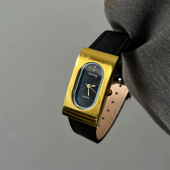Women's Retro Rectangular Metal Pu Strap Luxury Niche Highend Sense Antique Fashion Simple Watch