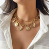 Women's Retro Relief Portrait Crescent Moon Pendant Necklace Alloy Chain Electroplating Geometric Style