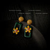 Women's Retro Resin Flower Earrings With Silver Needles Geometric Drop Design Electroplated Spring Style Statement Jewelry