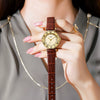Women's Retro Roman Style Luxury Copper Alloy And Pu Watch With Round Dial