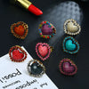 Women's Retro Round Glass Photo Box Ring Adjustable Alloy Resin Heart Pattern Electroplated Statement Ring