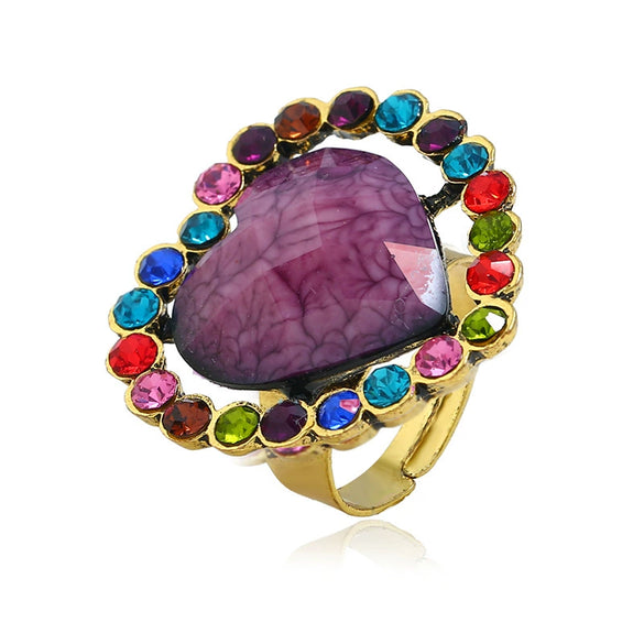 Women's Retro Round Glass Photo Box Ring Adjustable Alloy Resin Heart Pattern Electroplated Statement Ring