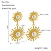 Women's Retro Round Sunflower Pearl 316L Stainless Steel 18K Goldplated Electroplated Earrings With Geometric And Floral Patterns