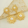Women's Retro Round Sunflower Pearl 316L Stainless Steel 18K Goldplated Electroplated Earrings With Geometric And Floral Patterns