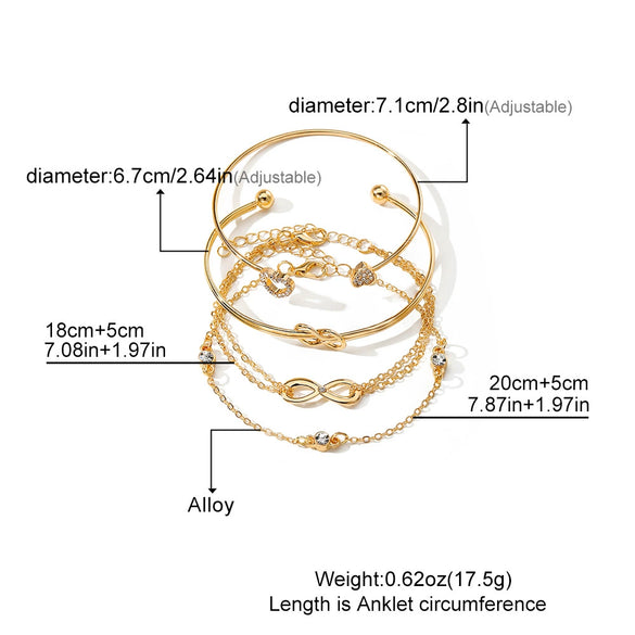 Women's Retro Simple Geometric Metal Love Open Bracelet Fourpiece Set