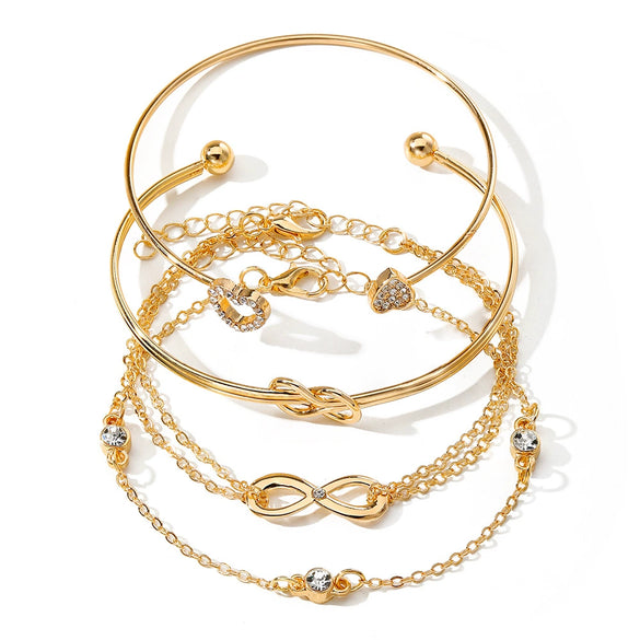 Women's Retro Simple Geometric Metal Love Open Bracelet Fourpiece Set