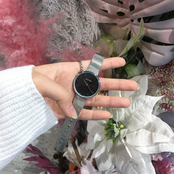 Women's Retro Simple Metal Chain Watch With Round Dial Alloy Case And Stainless Steel Strap