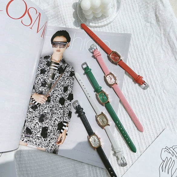 Women's Retro Square Alloy Case Ordinary Glass Mirror Leisure Style Watch