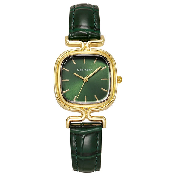 Women's Retro Square Dial Luxury Watch Alloy Case Imitation Leather Strap Stainless Steel Clasp