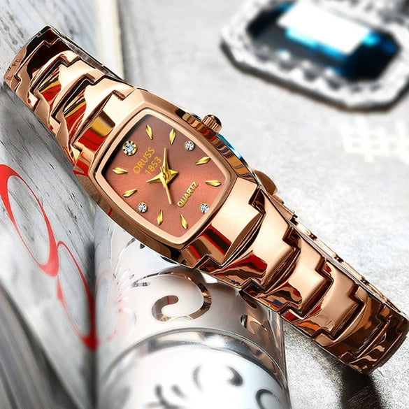 Women's Retro Square Dial Watch With Alloy Case And Stainless Steel Clasp
