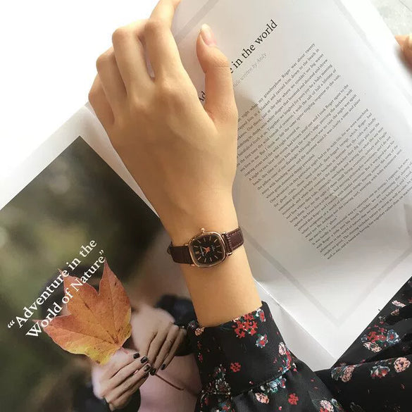Women's Retro Square Metal Case Imitation Leather Strap Watch