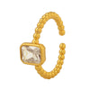 Women's Retro Square Zircon Brass Ring With Geometric Design And Electroplating