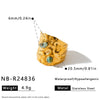 Women's Retro Stainless Steel Adjustable Open Ring With Natural Stone Geometric Design And 18K Vacuum Plated Finish