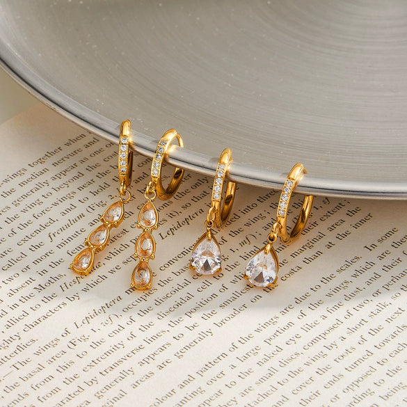 Women's Retro Stainless Steel Drop Earrings With Rhinestone Zircon Geometric Pendants And Vacuum Electroplated Finish