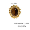 Women's Retro Stainless Steel Open Ring With Oval Tiger Eye Stone Inlay And Gold Tone Electroplated Finish