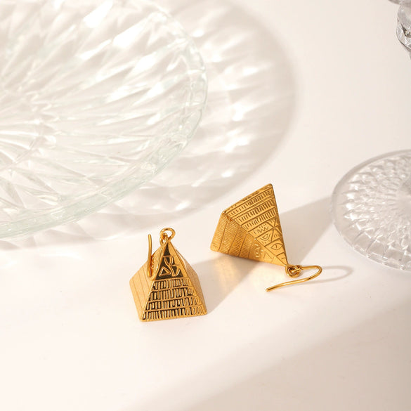 Women's Retro Style Stainless Steel Pyramid Geometric Electroplated Earrings