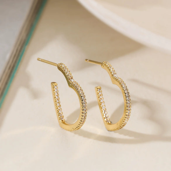 Women's Retro Stylish Copper 18K Gold Plated Geometric Heart Micropaved Zircon Earrings
