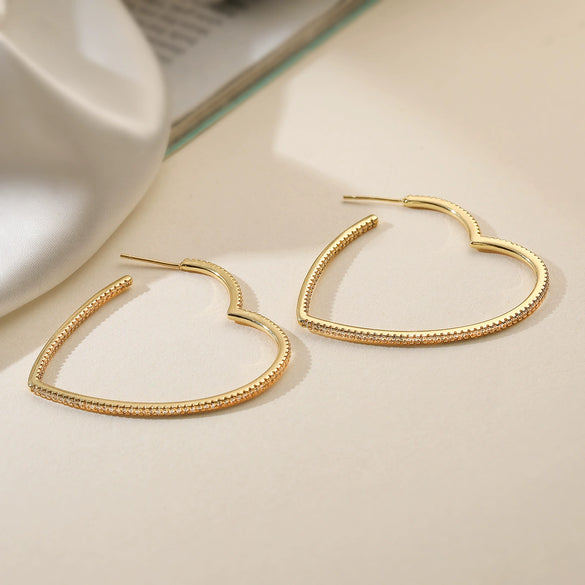 Women's Retro Stylish Copper 18K Gold Plated Geometric Heart Micropaved Zircon Earrings