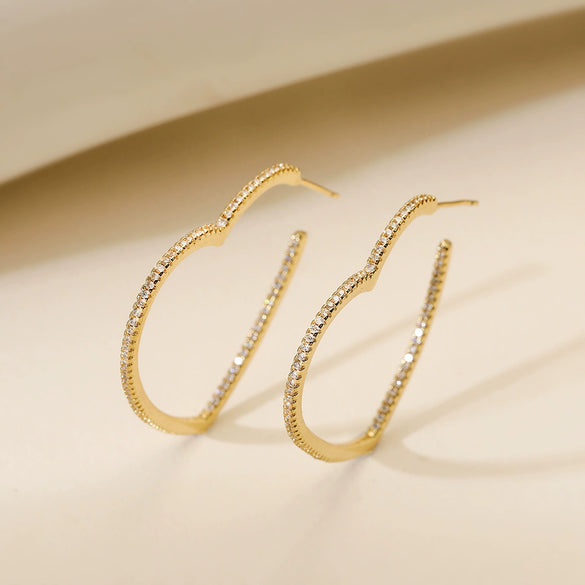 Women's Retro Stylish Copper 18K Gold Plated Geometric Heart Micropaved Zircon Earrings