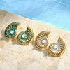 Women's Retro Textured Stainless Steel Pearl Earrings With Oil Drip Finish And Exaggerated Conch Geometric Design